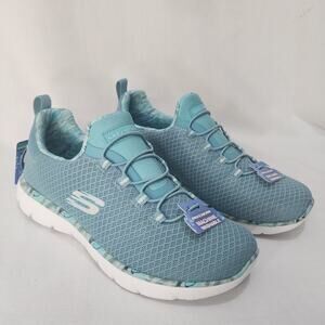 NWT Skechers Summits Vegan Washable Bungee Sneakers Party Mix Teal Blue, Size 5